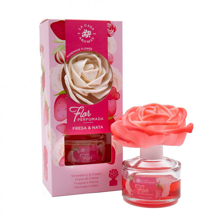 LA CASA DE LOS AROMAS FLOR PERFUMADA Dyfuzor zapachowy w formie kwiatu TRUSKAWKA ZE ŚMIETANĄ, 65 ml