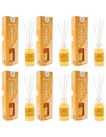 LA CASA DE LOS AROMAS BASIC Patyczki zapachowe CREAMY VANILLA 95 ml, pakiet 6 opakowań 