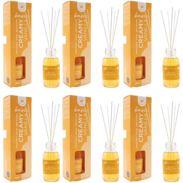 LA CASA DE LOS AROMAS BASIC Patyczki zapachowe CREAMY VANILLA 95 ml, pakiet 6 opakowań 