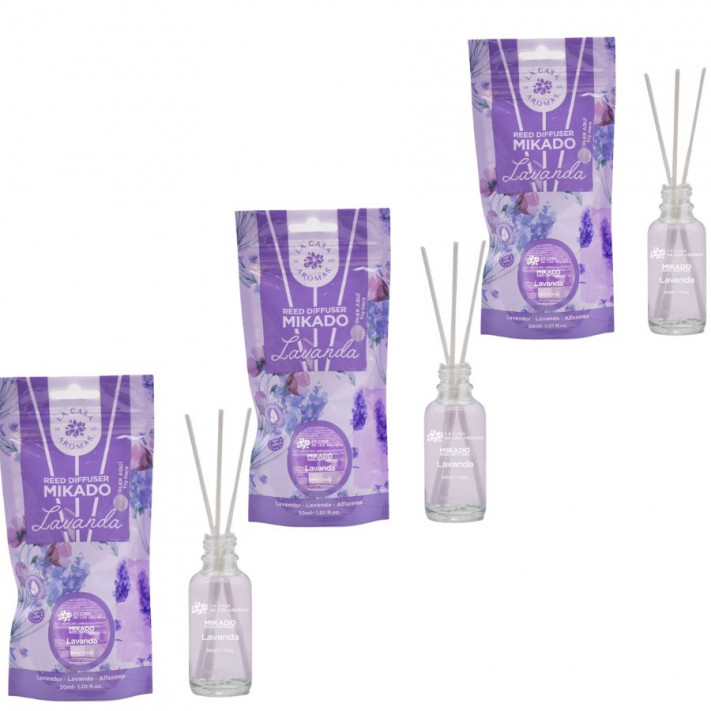 LA CASA DE LOS AROMAS Patyczki zapachowe LAWENDA 30 ml, pakiet 3 opakowań