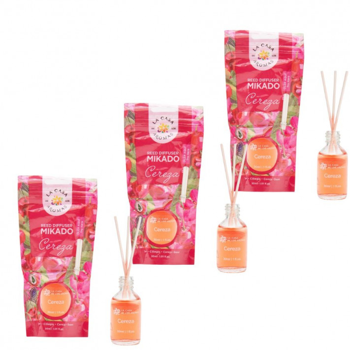 LA CASA DE LOS AROMAS Patyczki zapachowe WIŚNIA 30 ml, pakiet 3 opakowań