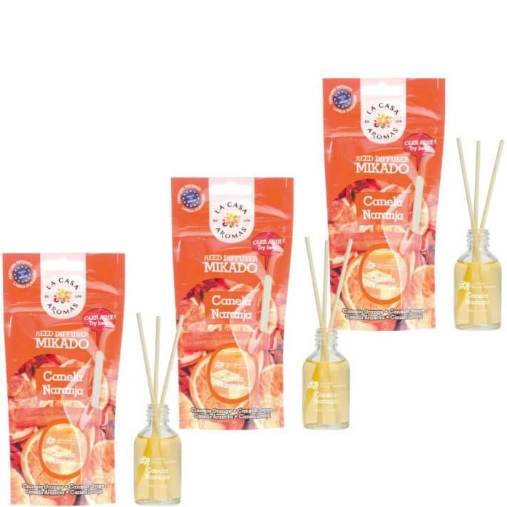 LA CASA DE LOS AROMAS Patyczki zapachowe CYNAMON-POMARAŃCZA 30 ml,  pakiet 3 opakowań