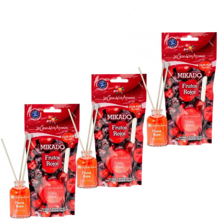 LA CASA DE LOS AROMAS Patyczki zapachowe CZERWONE OWOCE 30 ml, pakiet 3 opakowań