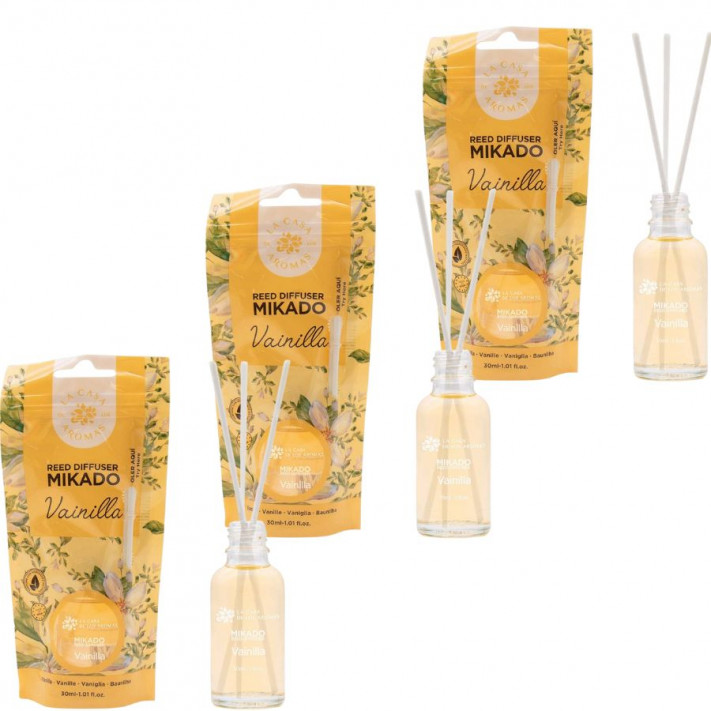 LA CASA DE LOS AROMAS Patyczki zapachowe WANILIA 30 ml, pakiet 3 opakowań