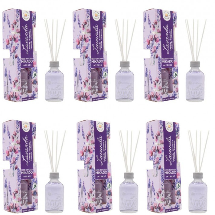 LA CASA DE LOS AROMAS INTENSO Patyczki zapachowe LAWENDA 100 ml, pakiet 6 opakowań