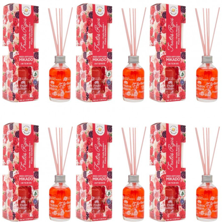 LA CASA DE LOS AROMAS INTENSO Patyczki zapachowe CZERWONE OWOCE  100 ml, pakiet 6 opakowań