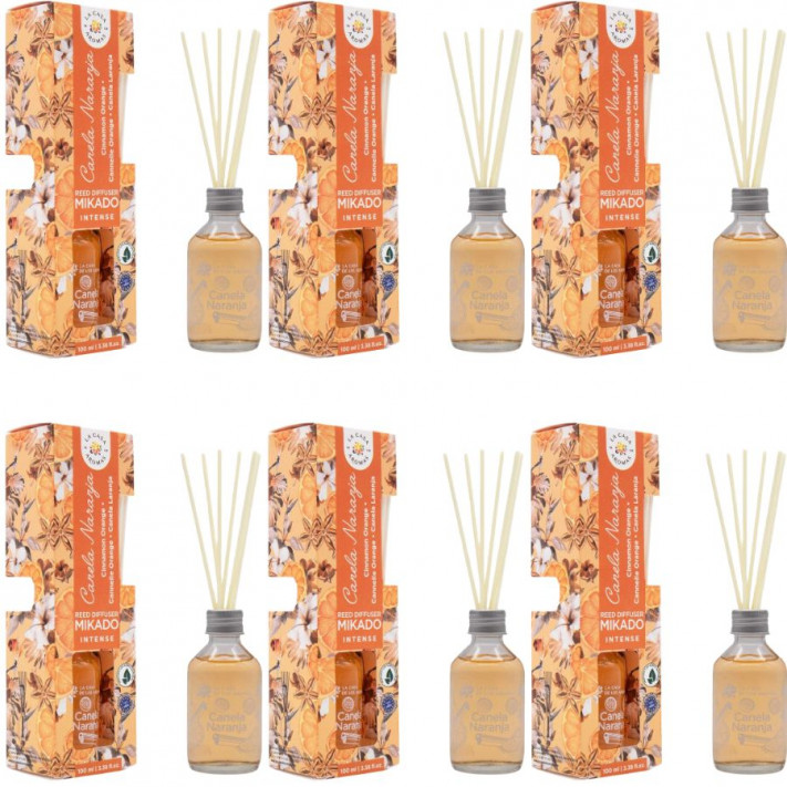 LA CASA DE LOS AROMAS INTENSO Patyczki zapachowe CYNAMON-POMARAŃCZA 100 ml, pakiet 6 opakowań 