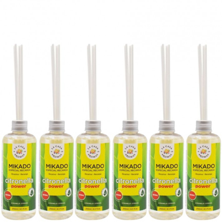 LA CASA DE LOS AROMAS INTENSO Patyczki zapachowe CITRONELLA TRAWA CYTRYNOWA 250 ml zapas, pakiet 6 opakowań