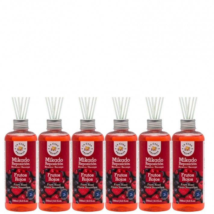 LA CASA DE LOS AROMAS INTENSO Patyczki zapachowe CZERWONE OWOCE 250 ml zapas, pakiet 6 opakowań