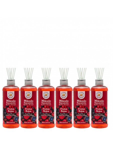 LA CASA DE LOS AROMAS INTENSO Patyczki zapachowe CZERWONE OWOCE 250 ml zapas, pakiet 6 opakowań