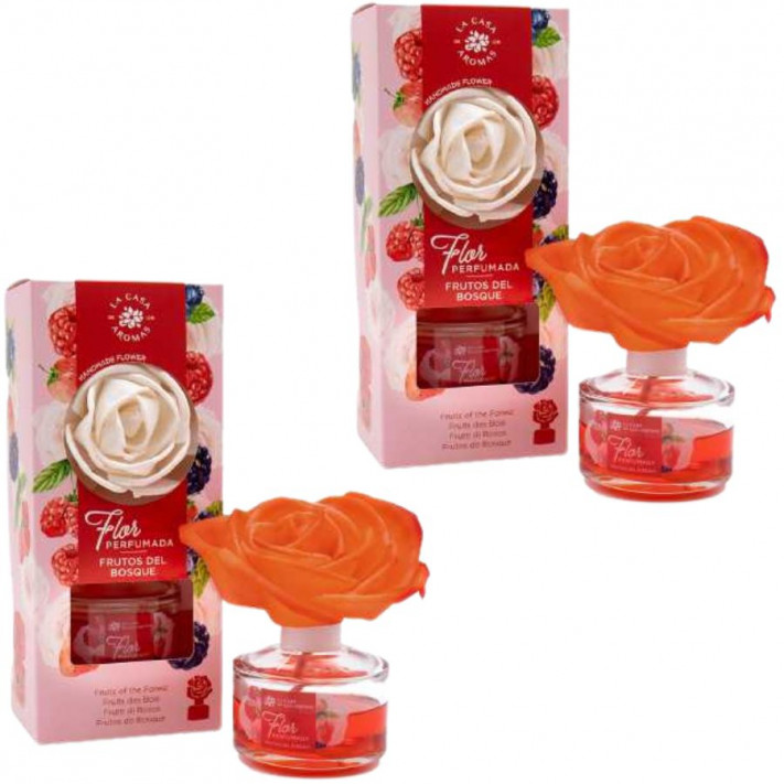 LA CASA DE LOS AROMAS FLOR PERFUMADA Dyfuzor zapachowy w formie kwiatu CZERWONE OWOCE 65 ml, pakiet 2 opakowań