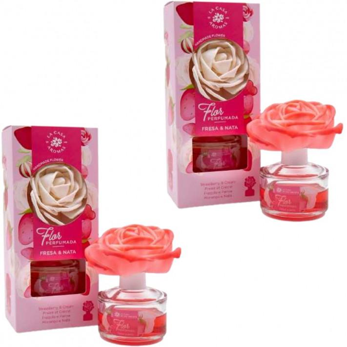 LA CASA DE LOS AROMAS FLOR PERFUMADA Dyfuzor zapachowy w formie kwiatu TRUSKAWKA ZE ŚMIETANĄ 65 ml, pakiet 2 opakowań