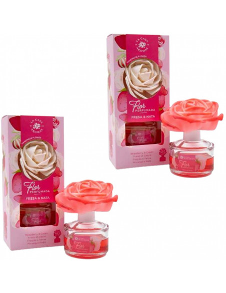 LA CASA DE LOS AROMAS FLOR PERFUMADA Dyfuzor zapachowy w formie kwiatu TRUSKAWKA ZE ŚMIETANĄ 65 ml, pakiet 2 opakowań