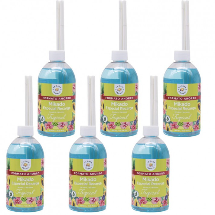 LA CASA DE LOS AROMAS INTENSO Płyn zapachowy TROPICAL 500 ml, pakiet 6 opakowań