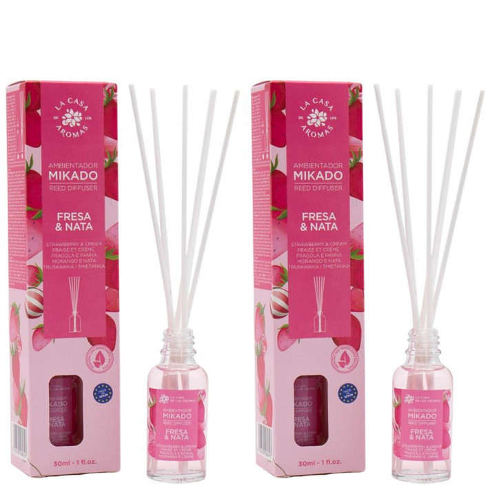 LA CASA DE LOS AROMAS Patyczki zapachowe TRUSKAWKI I ŚMIETANA 30 ml, pakiet 2 opakowań 