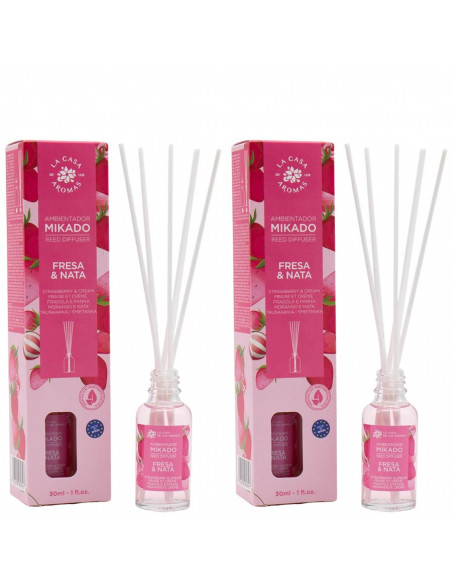 LA CASA DE LOS AROMAS Patyczki zapachowe TRUSKAWKI I ŚMIETANA 30 ml, pakiet 2 opakowań 