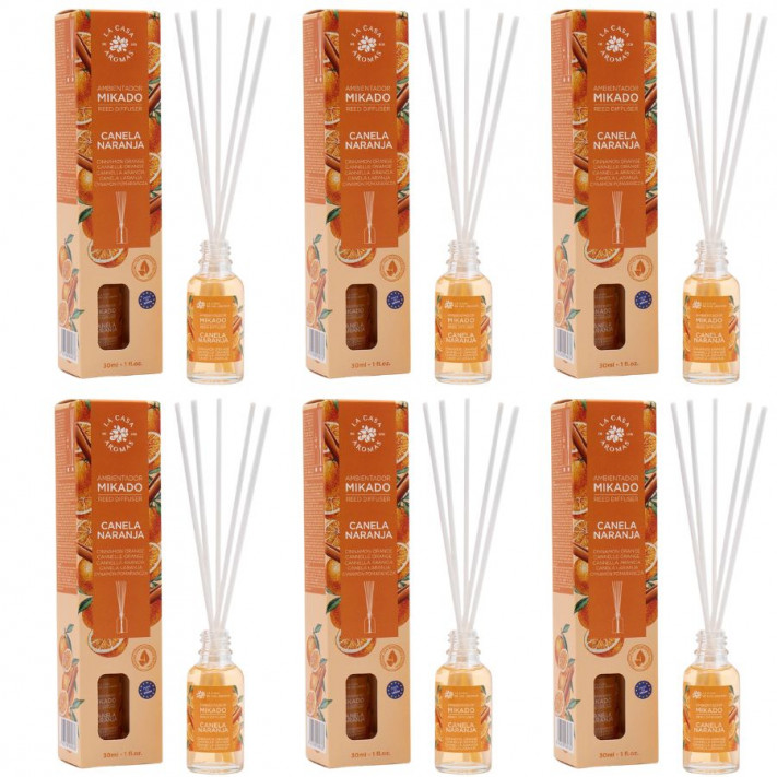 LA CASA DE LOS AROMAS Patyczki zapachowe CYNAMON - POMARAŃCZA 30 ml, pakiet 6 opakowań 