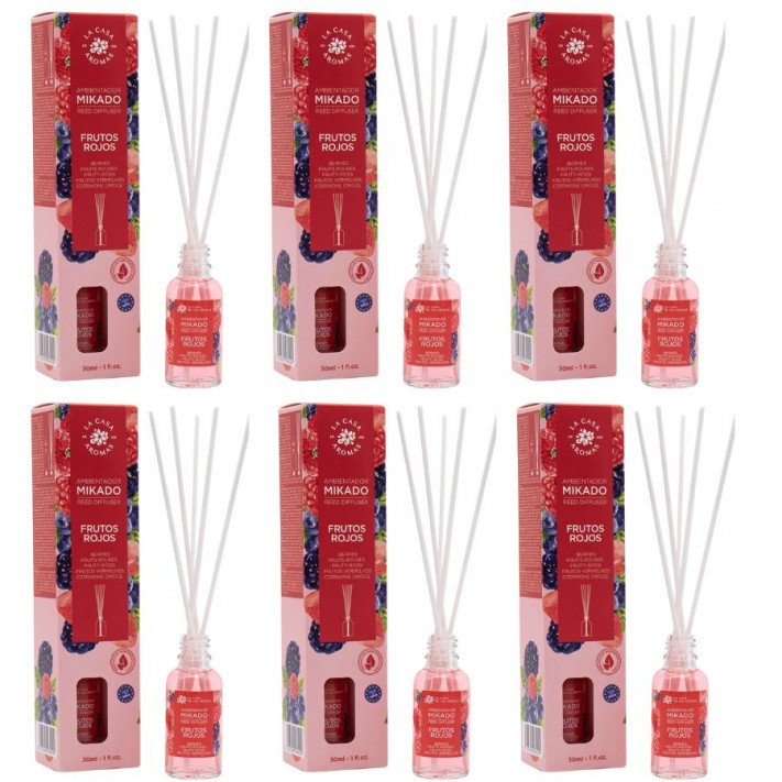 LA CASA DE LOS AROMAS Patyczki zapachowe CZERWONE OWOCE 30 ml, pakiet 6 opakowań 
