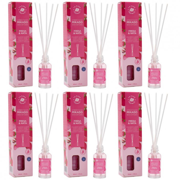 LA CASA DE LOS AROMAS Patyczki zapachowe TRUSKAWKI I ŚMIETANA 30 ml, pakiet 6 opakowań 