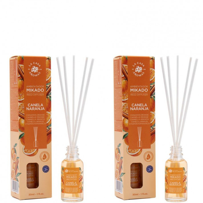 LA CASA DE LOS AROMAS Patyczki zapachowe CYNAMON - POMARAŃCZA 30 ml, pakiet 2 opakowań 