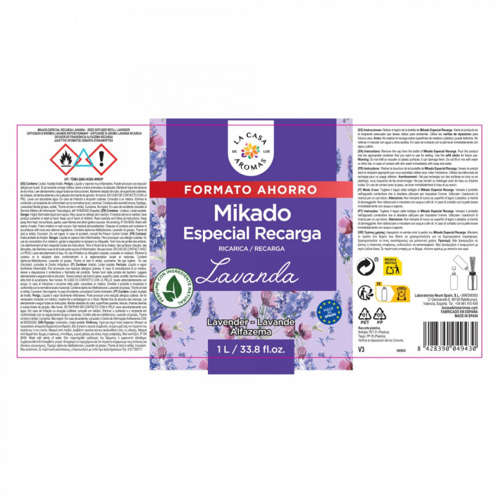 LA CASA DE LOS AROMAS INTENSO Płyn zapachowy LAWENDA, 1000 ml zapas