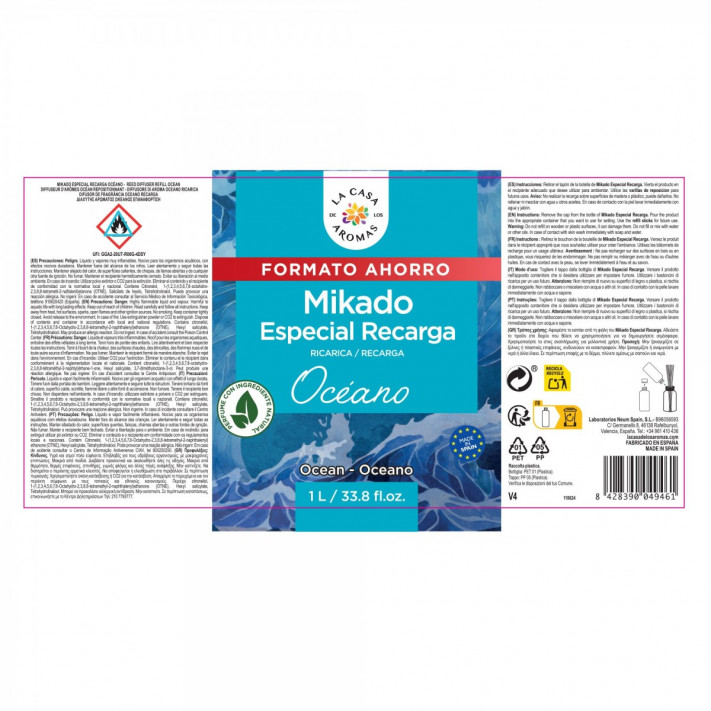 LA CASA DE LOS AROMAS INTENSO Płyn zapachowy OCEAN, 1000 ml zapas