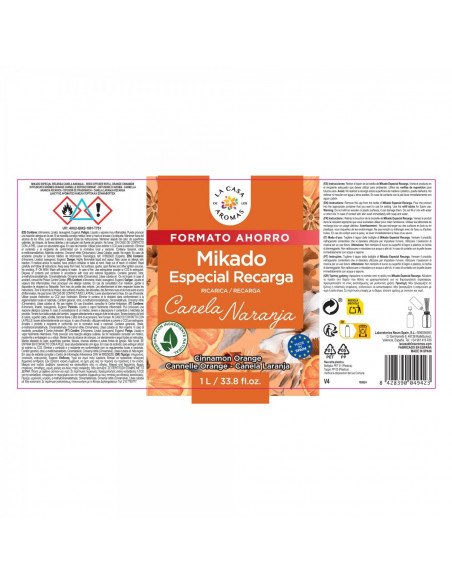 LA CASA DE LOS AROMAS INTENSO Płyn zapachowy CYNAMON POMARAŃCZA, 1000 ml  zapas