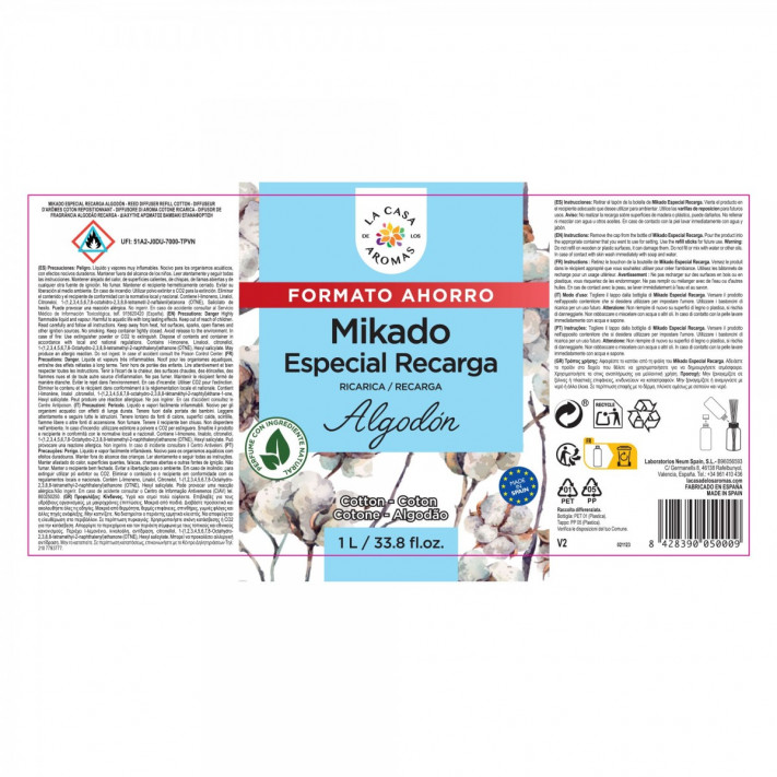 LA CASA DE LOS AROMAS INTENSO Płyn zapachowy KWIAT BAWEŁNY, 1000 ml zapas