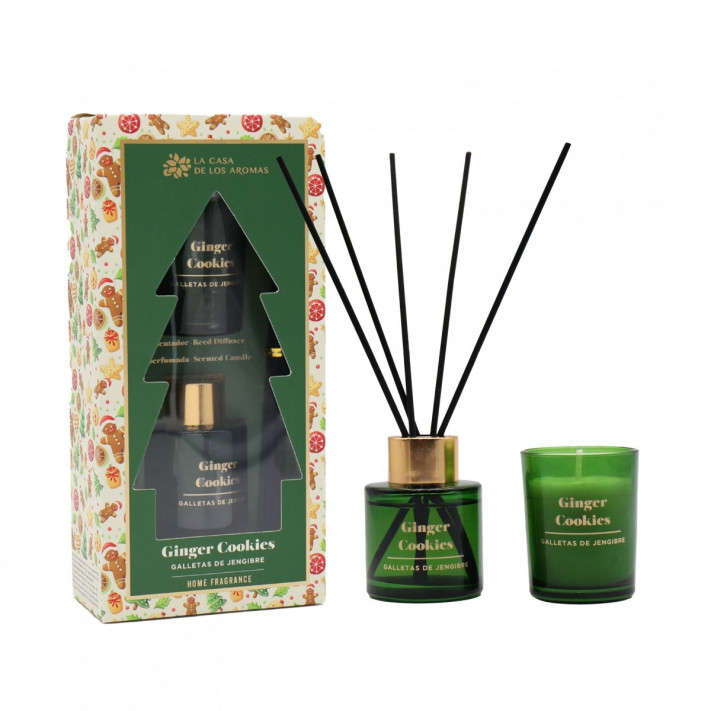 LA CASA DE LOS AROMAS X-MAS Zestaw świąteczny IMBIROWE CIASTECZKA patyczki zapachowe 50 ml + świeca 50 g
