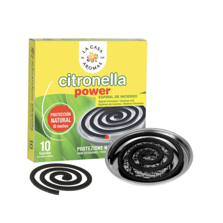 LA CASA DE LOS AROMAS CITRONELLA Spirala z podstawką metalową o zapachu TRAWY CYTRYNOWEJ, 10 szt