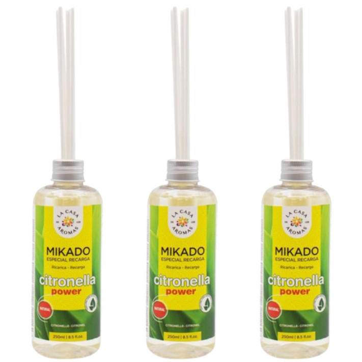 LA CASA DE LOS AROMAS INTENSO Patyczki zapachowe CITRONELLA TRAWA CYTRYNOWA 250 ml zapas, pakiet 3 opakowań