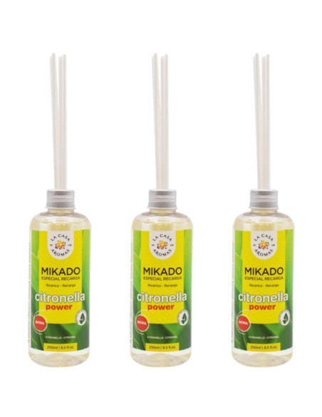 LA CASA DE LOS AROMAS INTENSO Patyczki zapachowe CITRONELLA TRAWA CYTRYNOWA 250 ml zapas, pakiet 3 opakowań