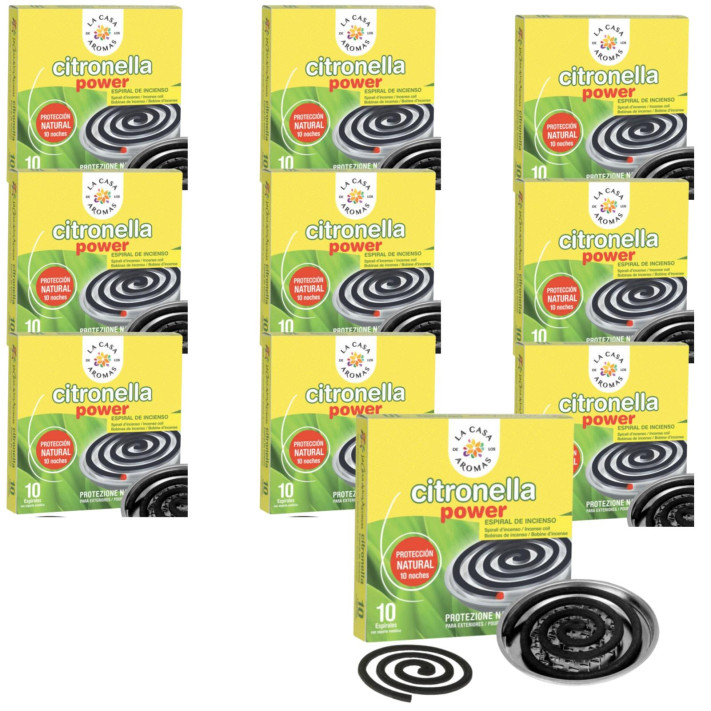 LA CASA DE LOS AROMAS CITRONELLA Spirala z podstawką metalową o zapachu TRAWY CYTRYNOWEJ 10 szt, pakiet 10 opakowań