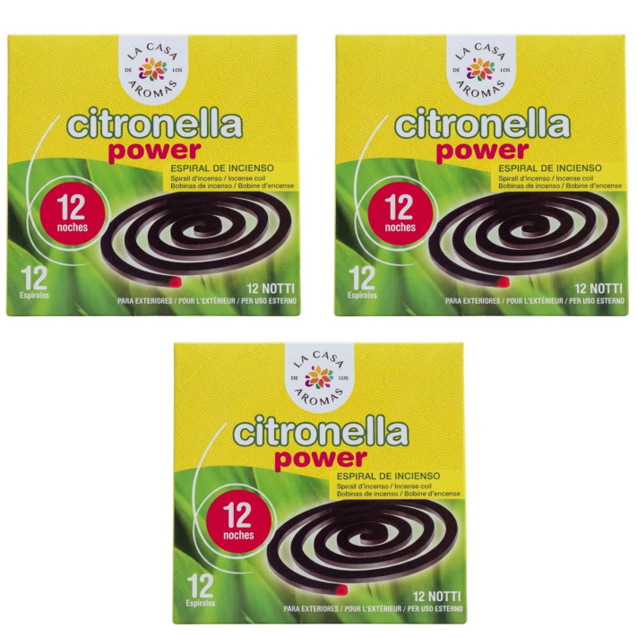 LA CASA DE LOS AROMAS CITRONELLA Spirala o zapachu TRAWY CYTRYNOWEJ, 12 szt. zapas, pakiet 3 opakowań