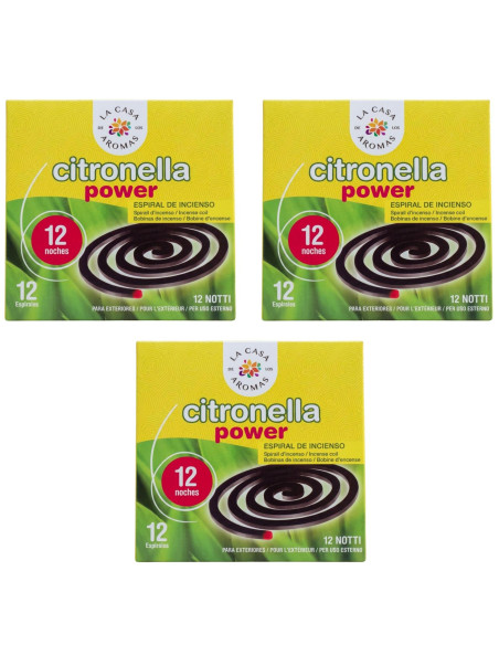 LA CASA DE LOS AROMAS CITRONELLA Spirala o zapachu TRAWY CYTRYNOWEJ, 12 szt. zapas, pakiet 3 opakowań