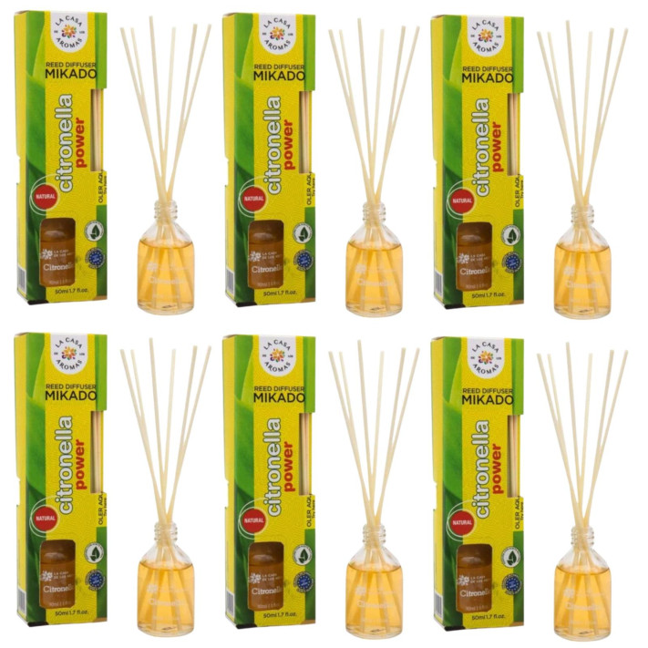 LA CASA DE LOS AROMAS CITRONELLA Patyczki zapachowe TRAWA CYTRYNOWA 50 ml, pakiet 6 szt.