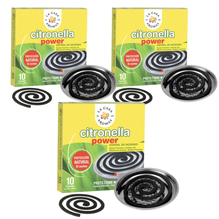 LA CASA DE LOS AROMAS CITRONELLA Spirala z podstawką metalową o zapachu TRAWY CYTRYNOWEJ 10 szt, pakiet 3 opakowań