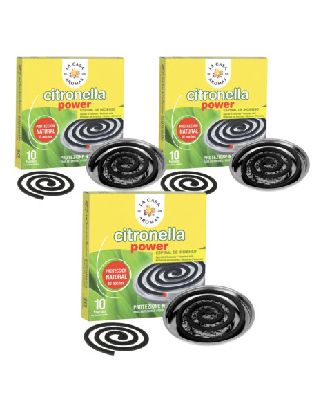 LA CASA DE LOS AROMAS CITRONELLA Spirala z podstawką metalową o zapachu TRAWY CYTRYNOWEJ 10 szt, pakiet 3 opakowań