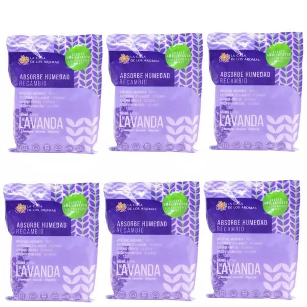 LA CASA DE LOS AROMAS Pochłaniacz wilgoci LAWENDA Zapas 300g, pakiet 6 szt.