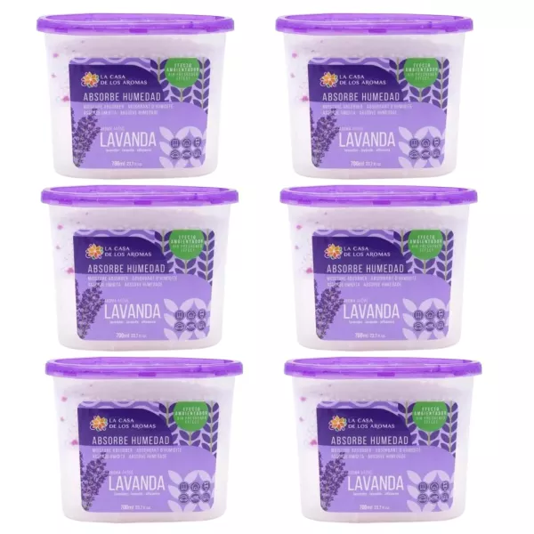 LA CASA DE LOS AROMAS  Pochłaniacz wilgoci LAWENDA 700 ml, pakiet 6 szt.