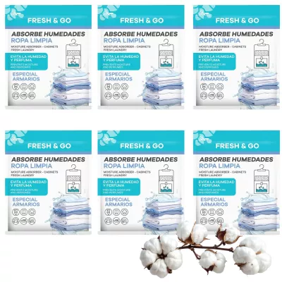 FRESH & GO Pochłaniacz wilgoci do szafy BAWEŁNA 100 g, pakiet 6 szt.